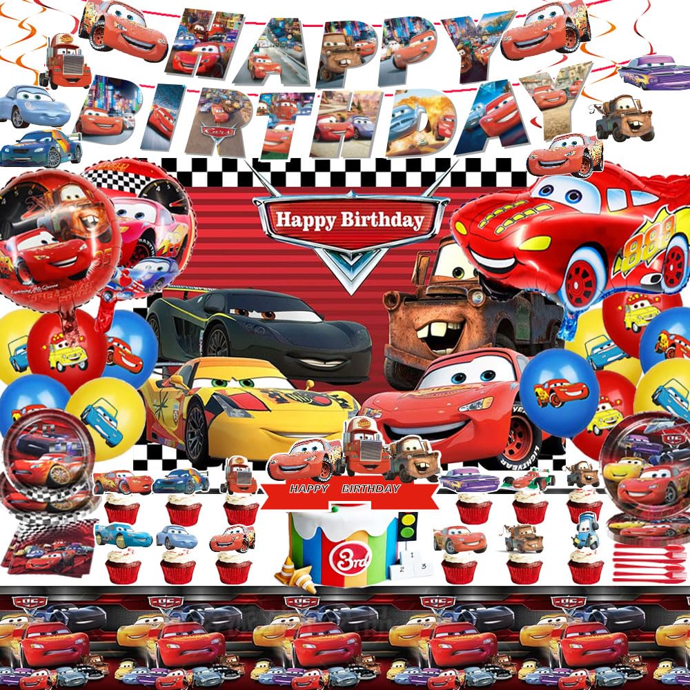 Generic Red Car birthday backdrop enhances photo moments and cartoon-themed party decor.