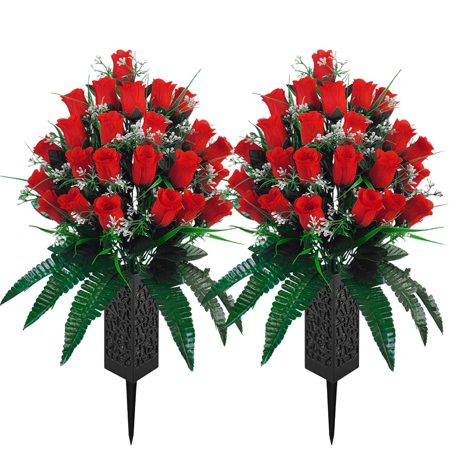 Generic set of 2 cemetery flowers bouquet with 24 stems for long-lasting grave displays.