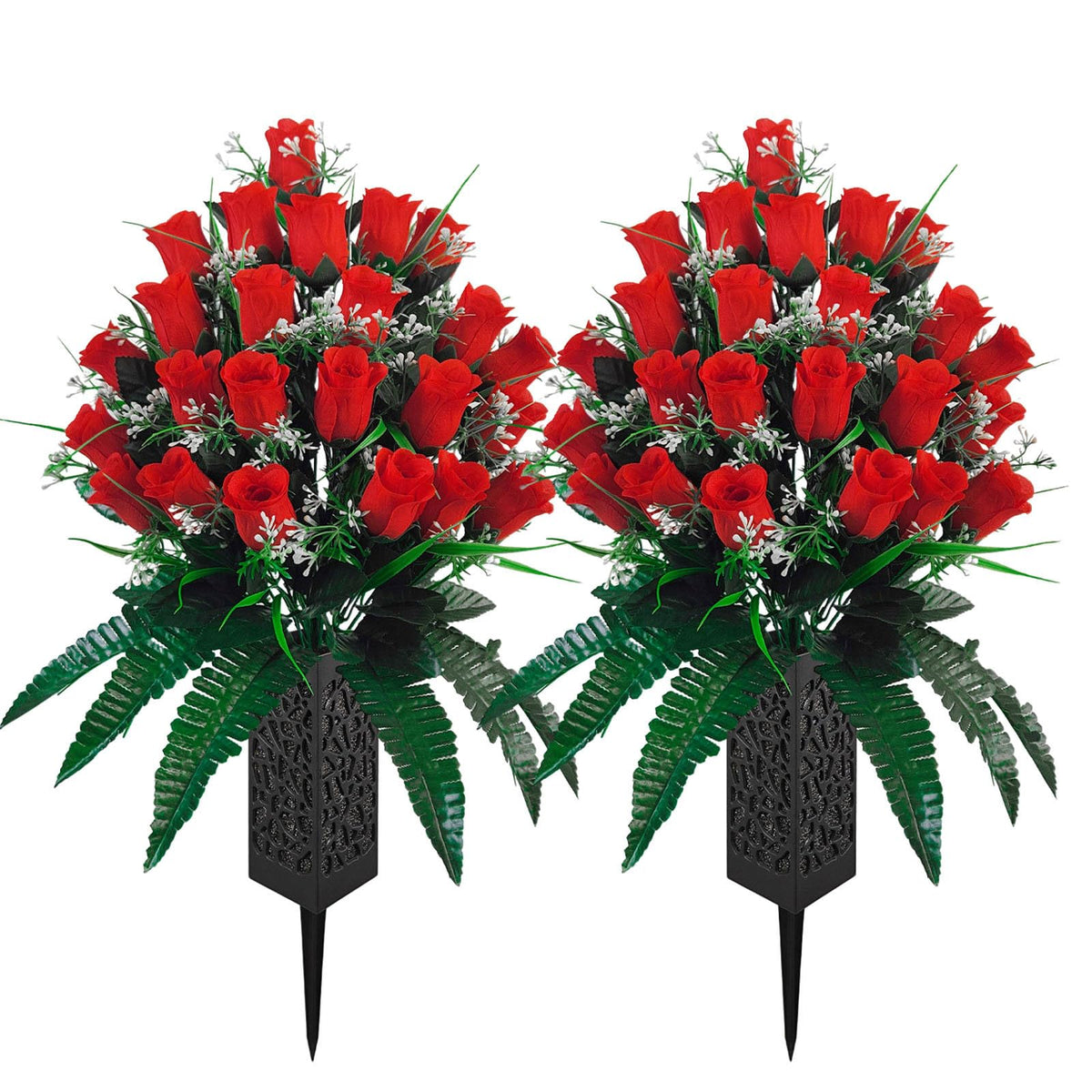 Generic set of 2 cemetery flowers bouquet with 24 stems for long-lasting grave displays.