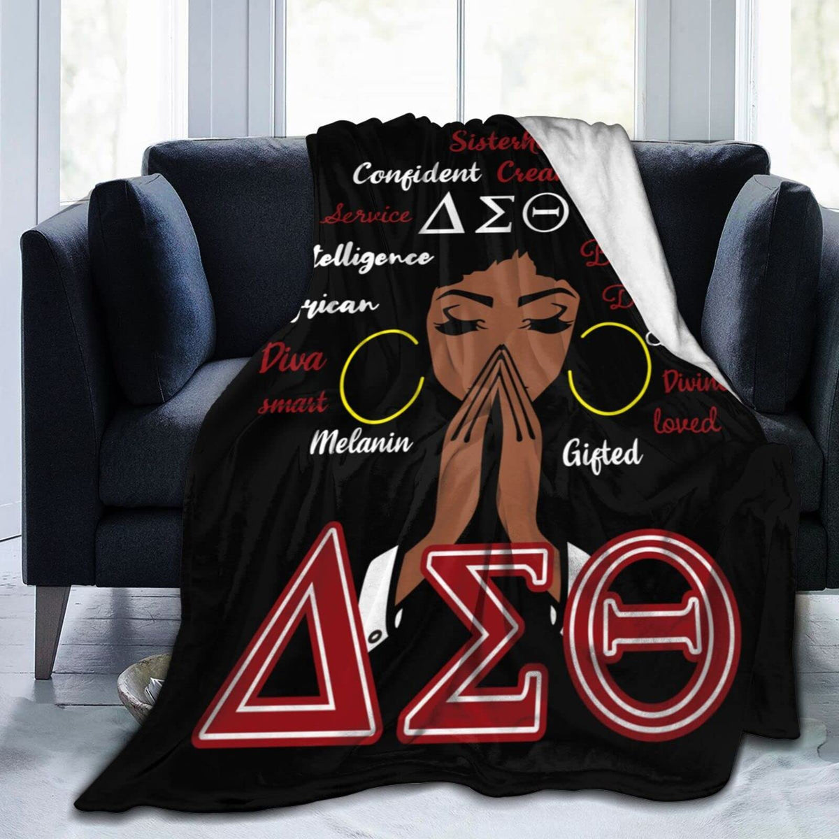 Generic Sorority Gifts throw blanket 50x40 on sofa for cozy warmth.