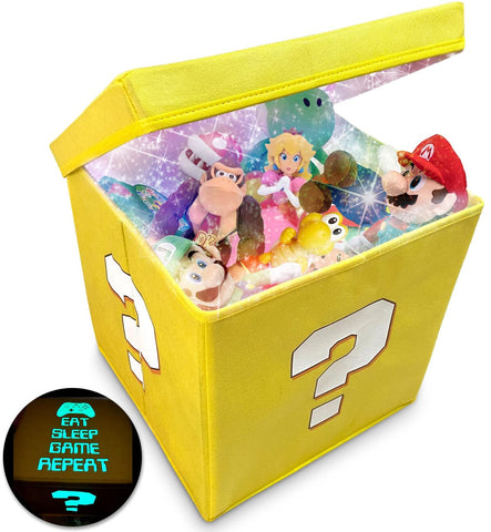 Generic Super Gaming 14-Inch Storage Glowing Box front view shows glow-in-the-dark artwork for bedroom decor.