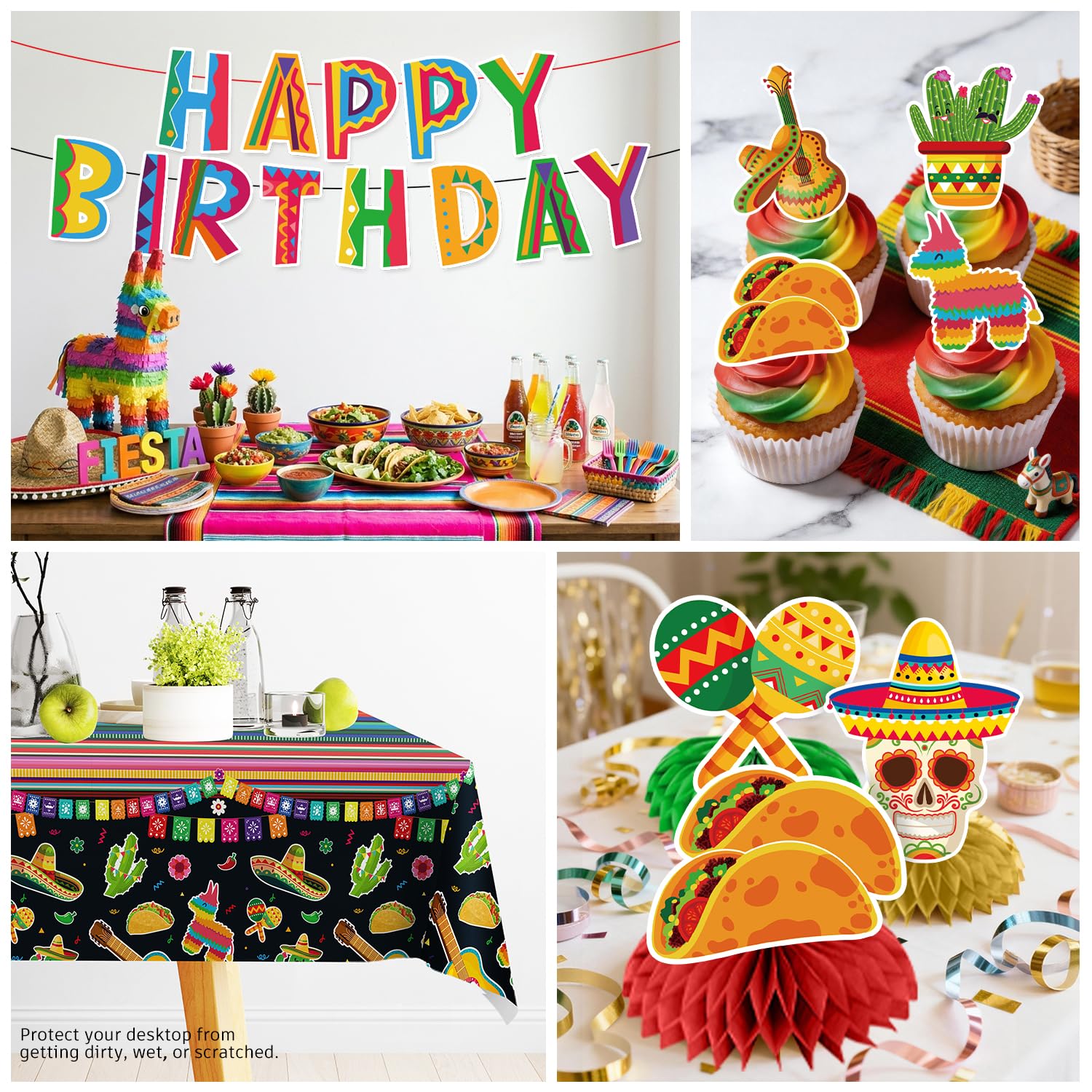 Generic tablecloth adds wipe-clean surface for messy celebrations.