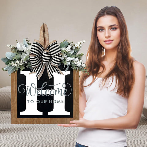 Generic Ultra Large 14'' front door wreath with name initials greets guests warmly.
