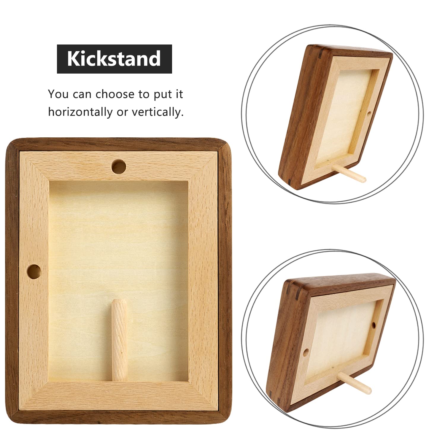Generic walnut frame wall-mount option supports vertical or horizontal setup