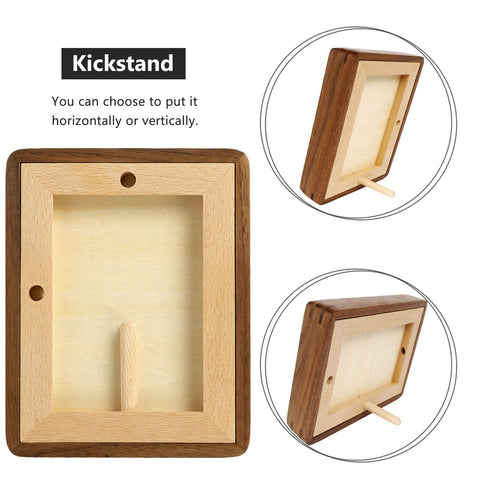 Generic walnut frame wall-mount option supports vertical or horizontal setup
