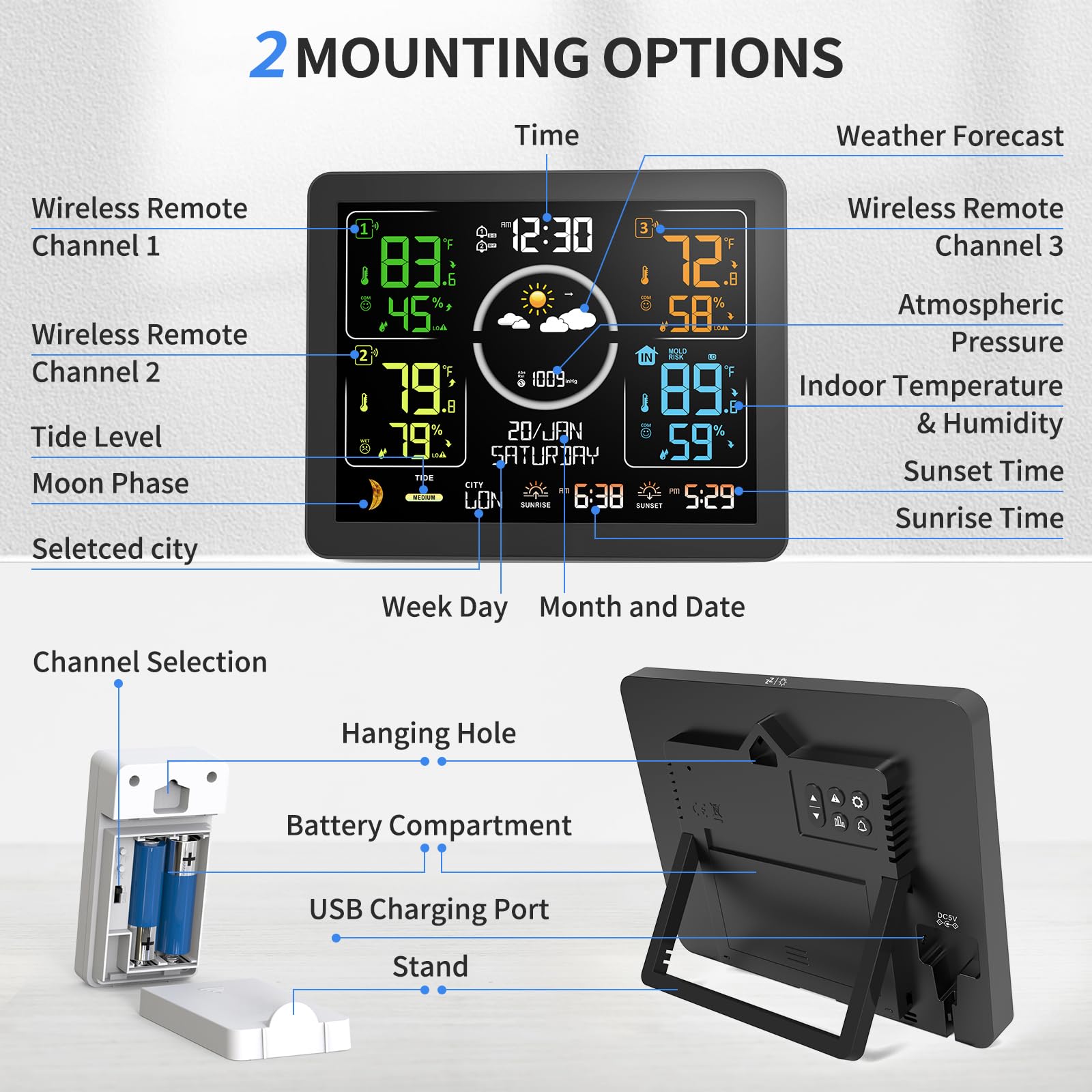 Generic Weather Station atomic clock setup automatically keeps accurate time.