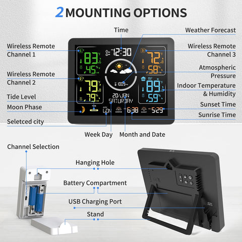 Generic Weather Station atomic clock setup automatically keeps accurate time.