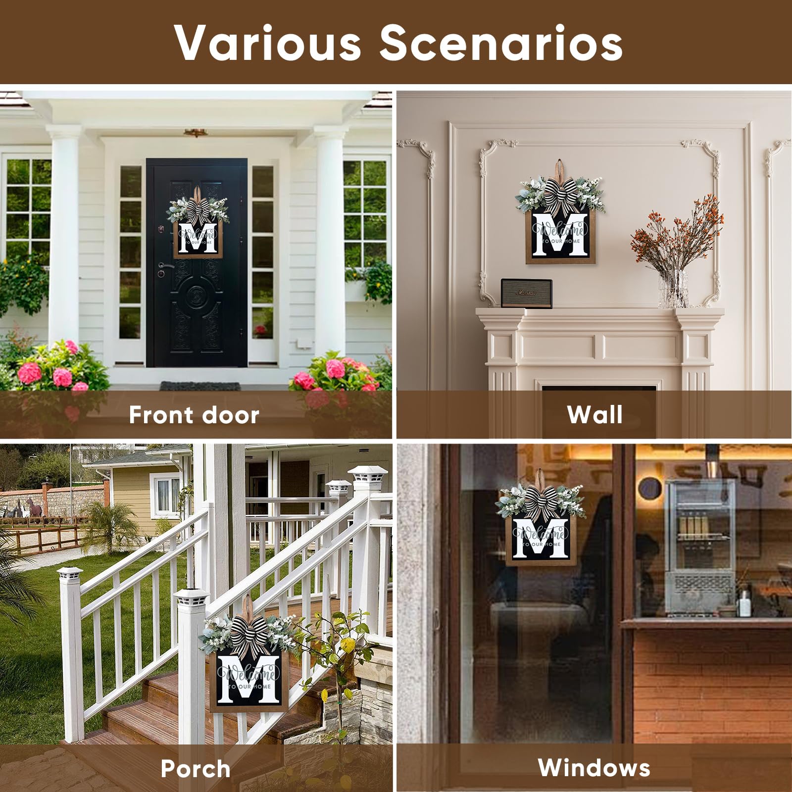 Generic welcome sign wreath features all-seasons eucalyptus garland for year-round charm