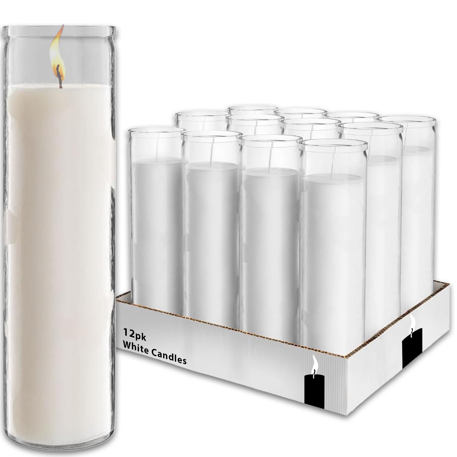 Generic White 8-inch prayer glass candles in a 12-pack bundle for vigils and prayers