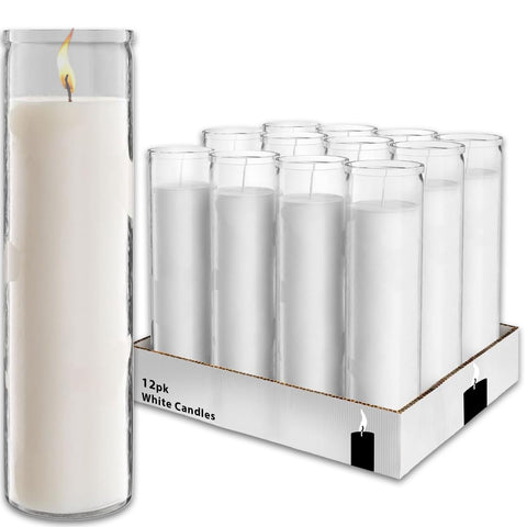 Generic White 8-inch prayer glass candles in a 12-pack bundle for vigils and prayers