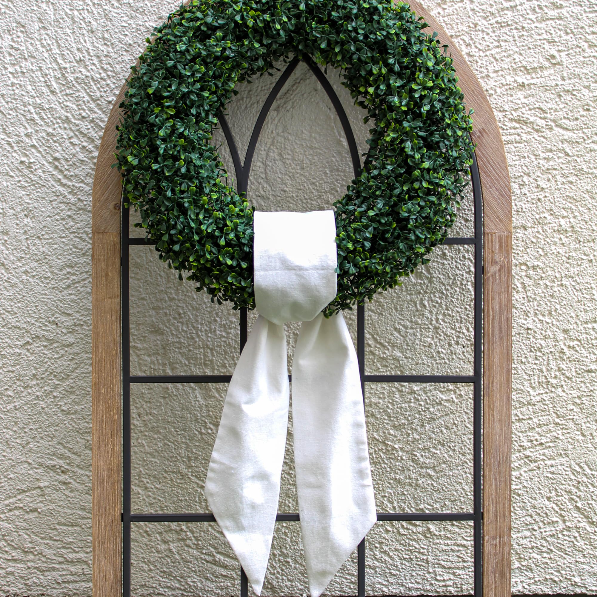 Generic White Wreath Sash measures 56 inches long by 4 inches wide for versatile styling.