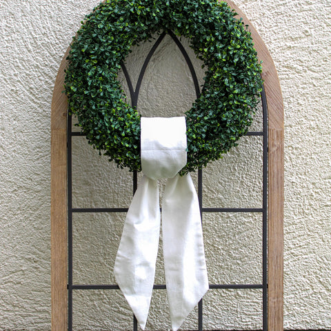 Generic White Wreath Sash measures 56 inches long by 4 inches wide for versatile styling.