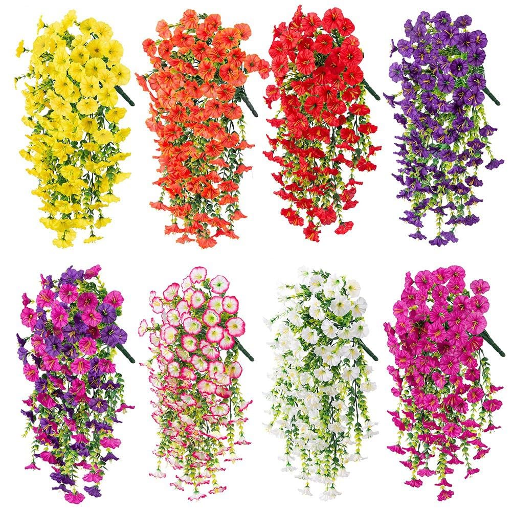 Generic 69-flower hanging arrangement keeps full bloom aesthetics in outdoor spaces.