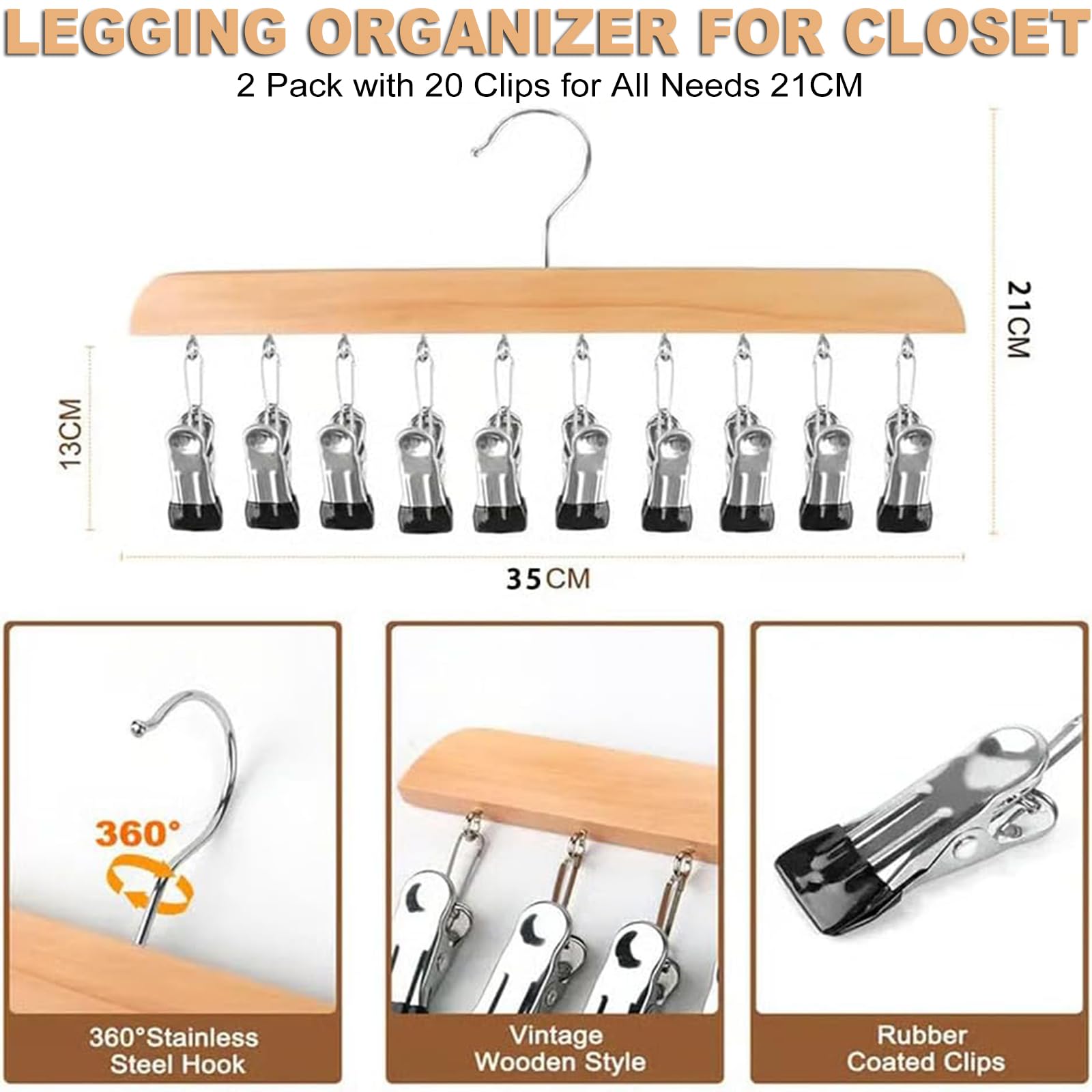 Generic wooden hanger with vertical design for space-saving closet organization.