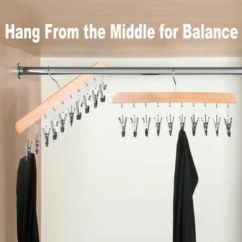 Generic wooden hanger with 360° rotating hook for easy access.