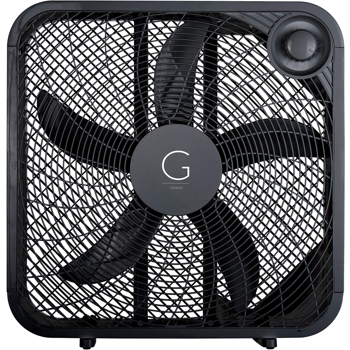 Genesis 20Box fan on floor demonstrates versatile cooling for any room