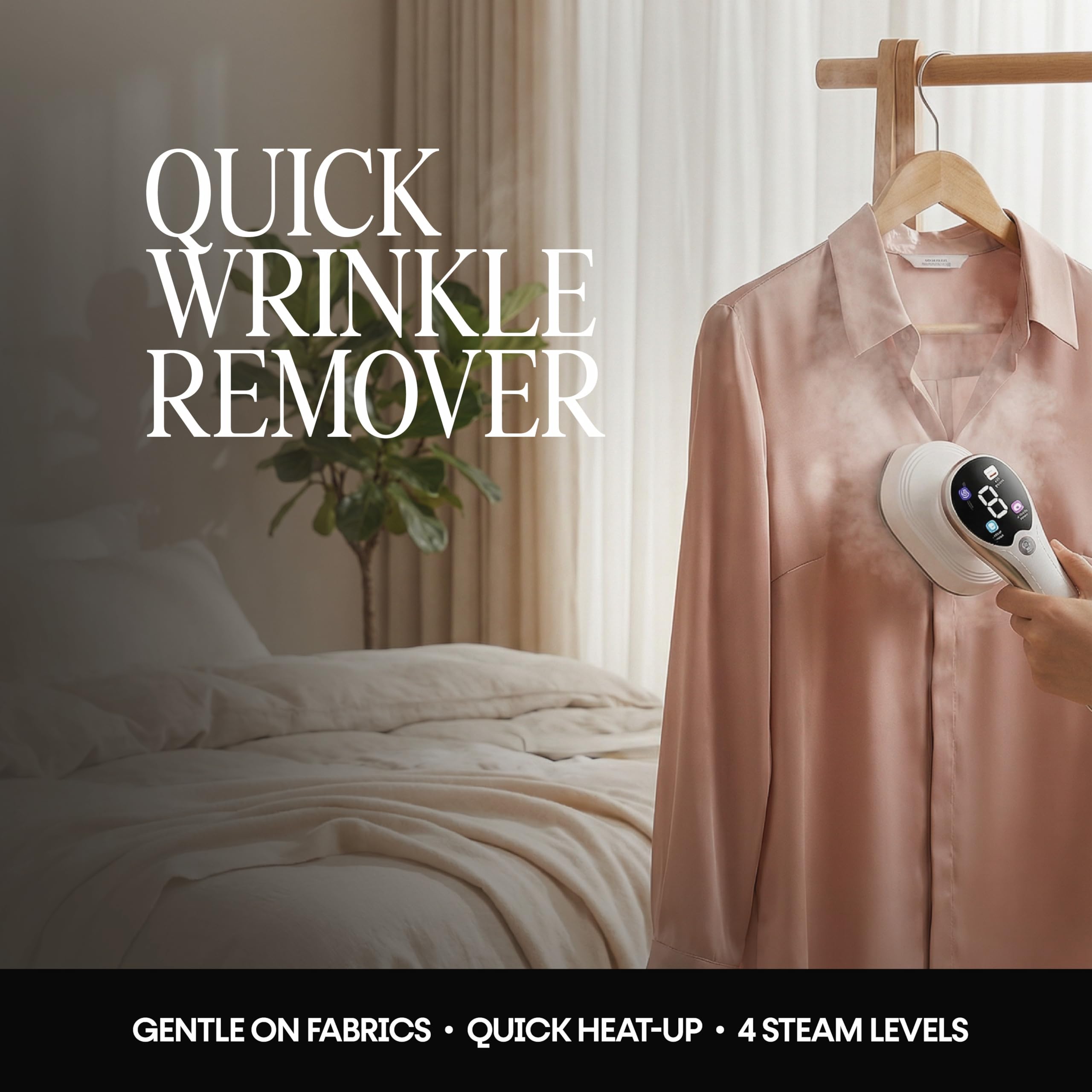 Geni Goods quick-steam 10 seconds for fast wrinkles.