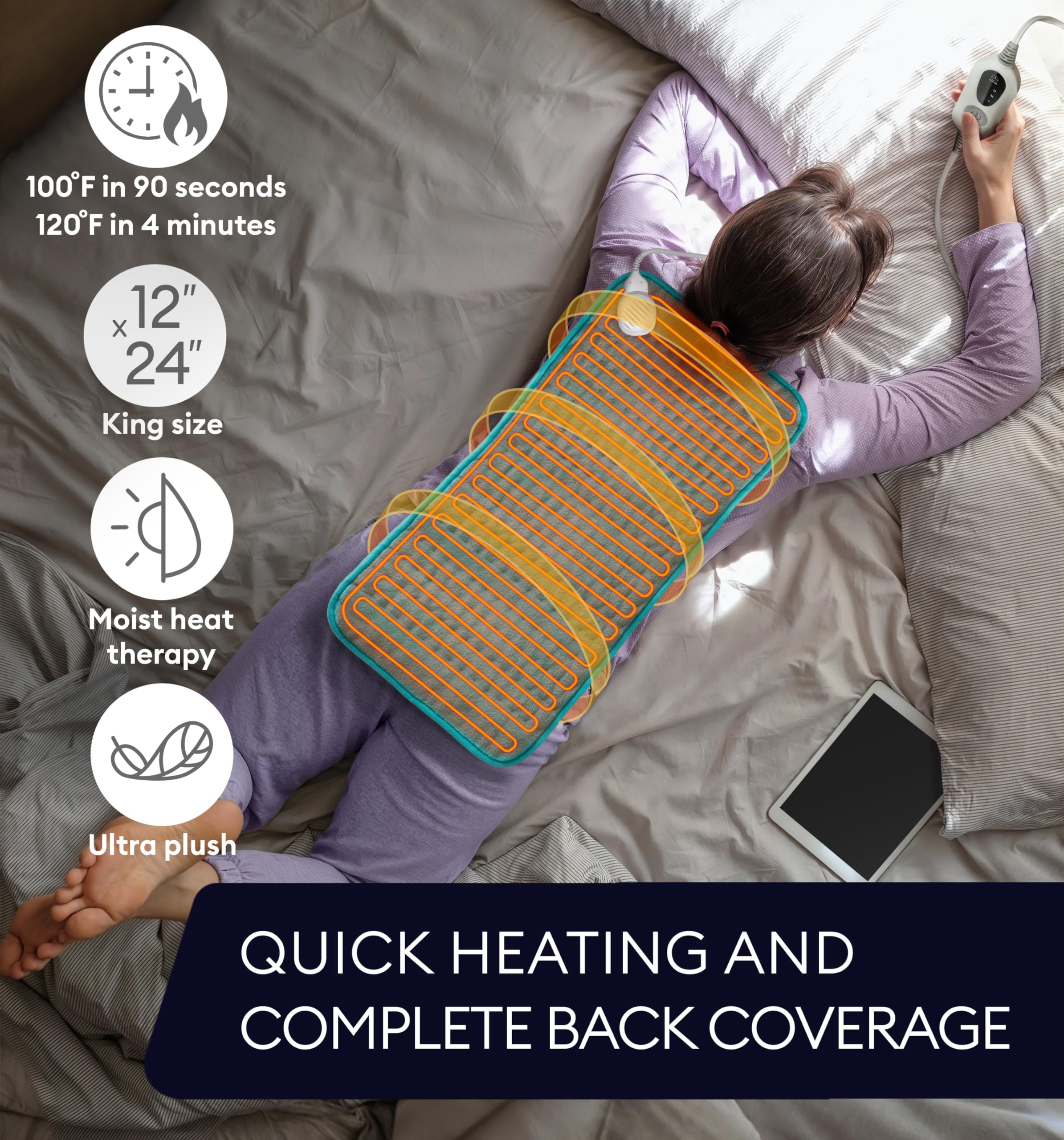 Geniani 12 by 24 inch heating pad covering large areas.