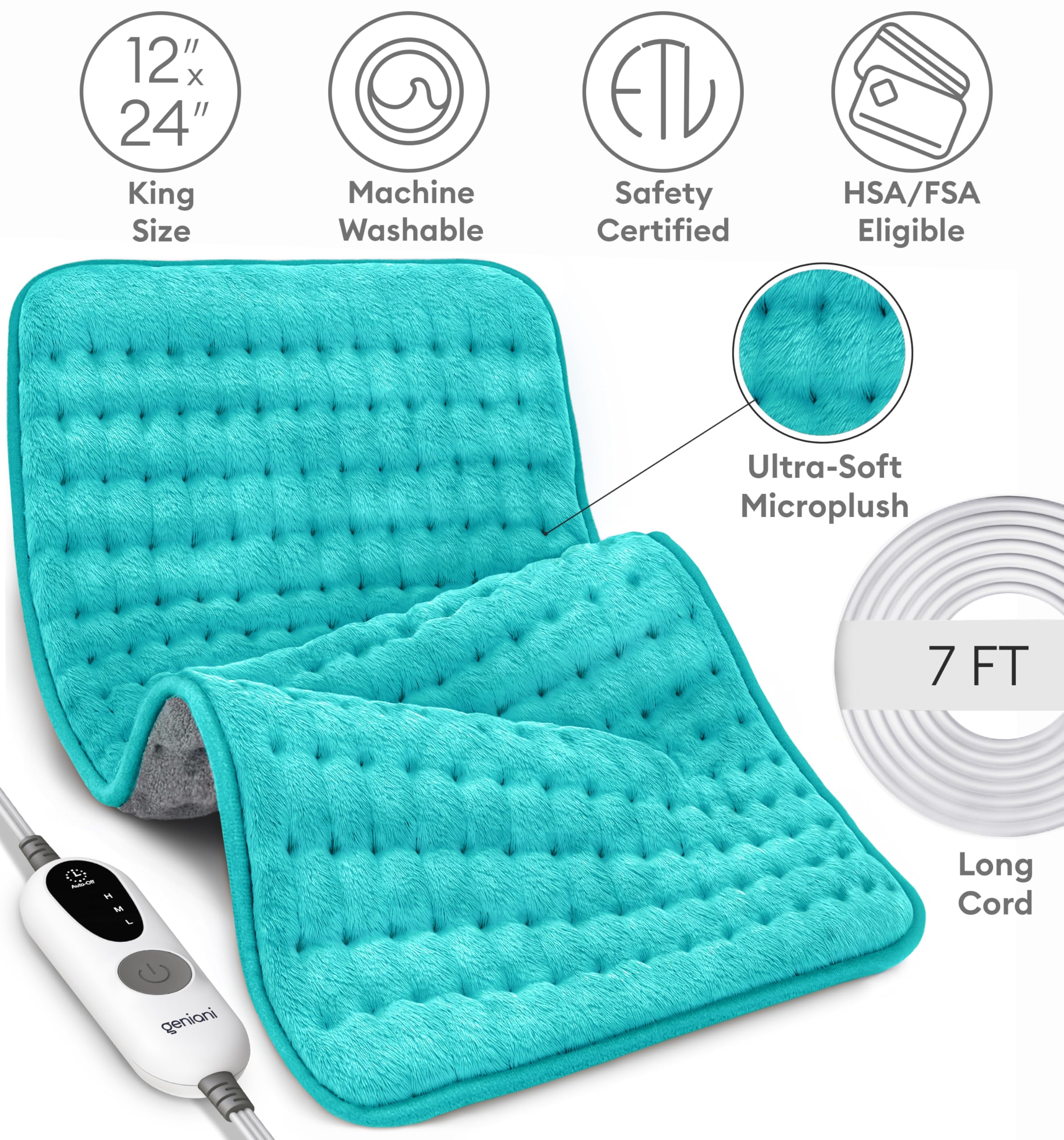Geniani pad offers dry and moist heat options for comfort.