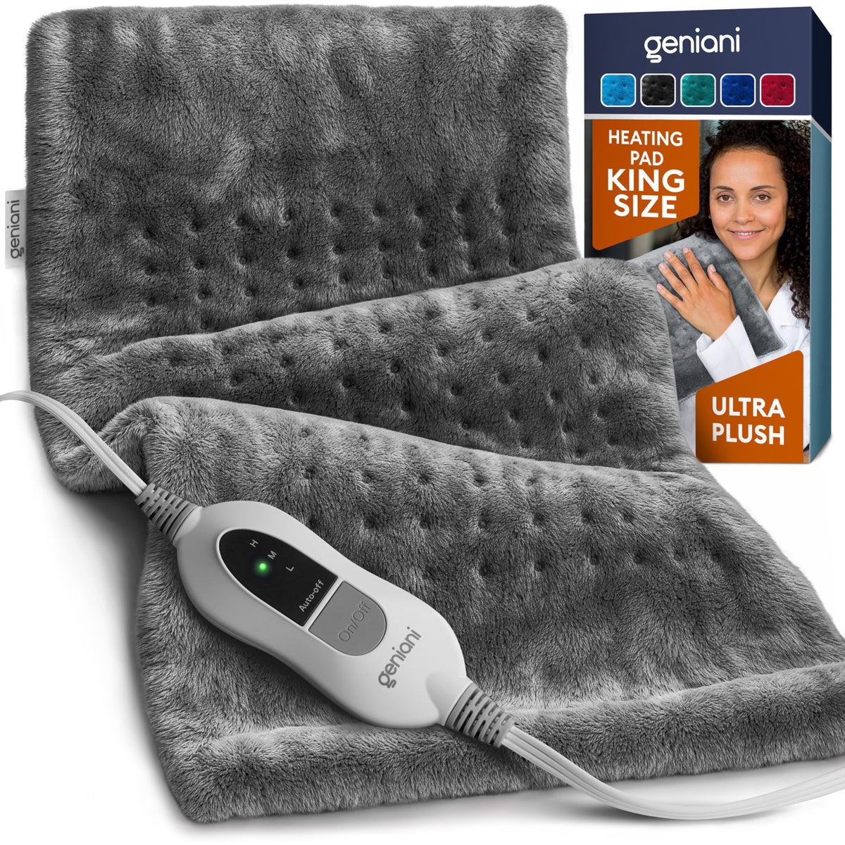 GENIANI heating pad provides broad back coverage with comforting warmth.