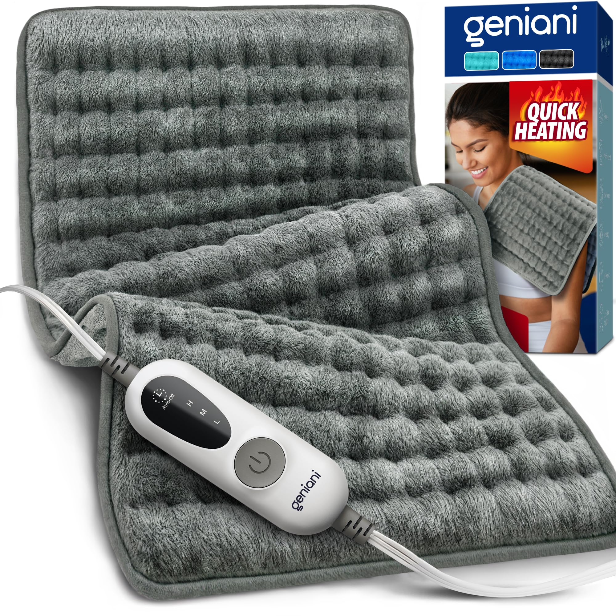 GENIANI electric heating pad on back and shoulders provides targeted warmth for comfort.