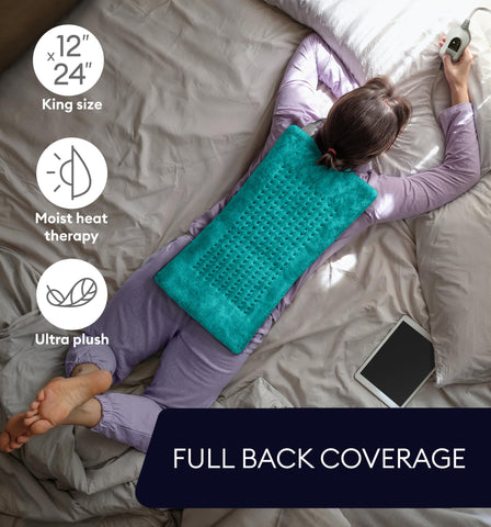 GENIANI pad placed on neck delivering balanced warmth for tense muscles.