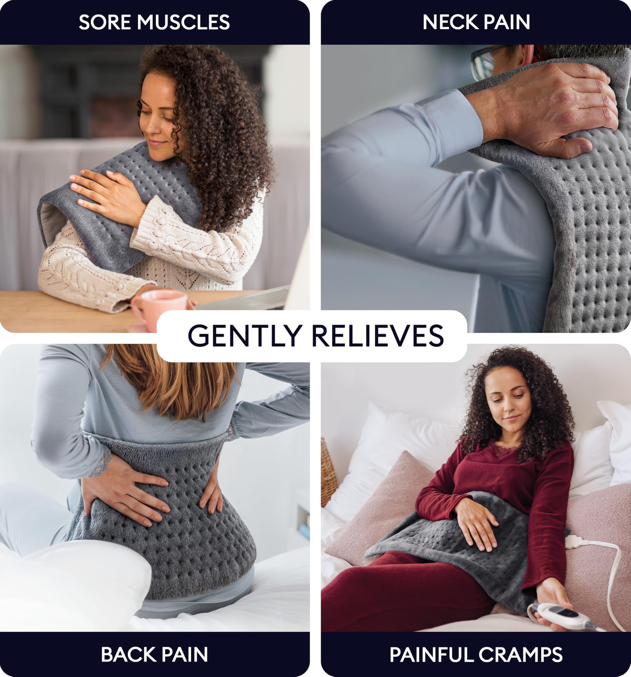 GENIANI pad targets neck and shoulders with flexible, contoured warmth.