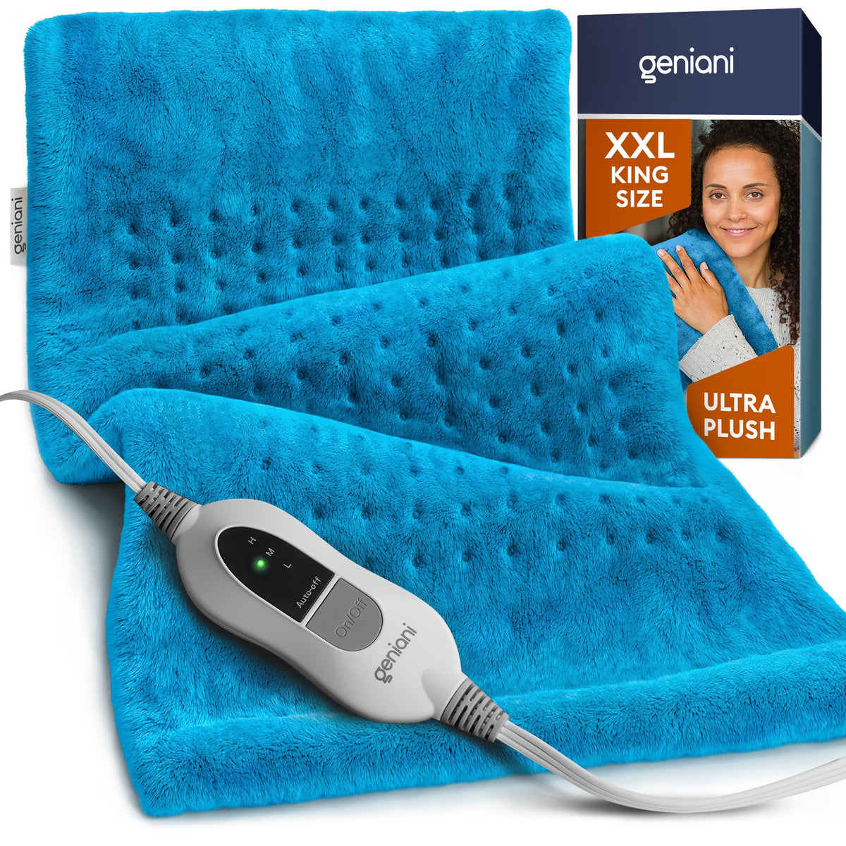 GENIANI electric throw aqua blue folded for easy storage with plush warmth.