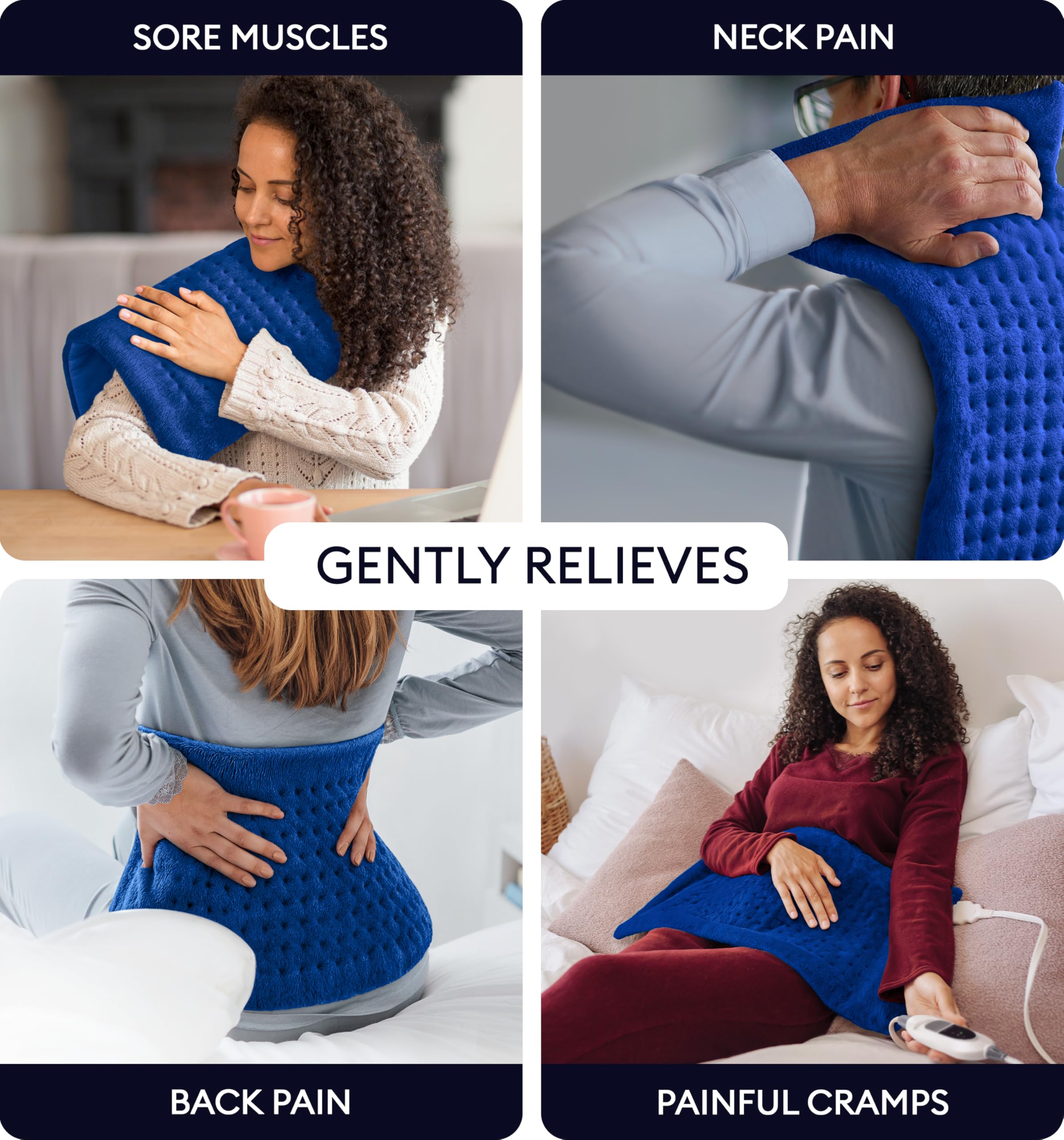 GENIANI heating pad demonstrates flexible coverage for full-body comfort.
