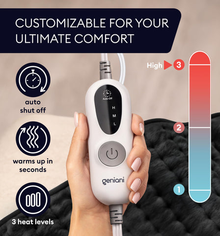 GENIANI king-size heated throw 12x24 covers back and shoulders.