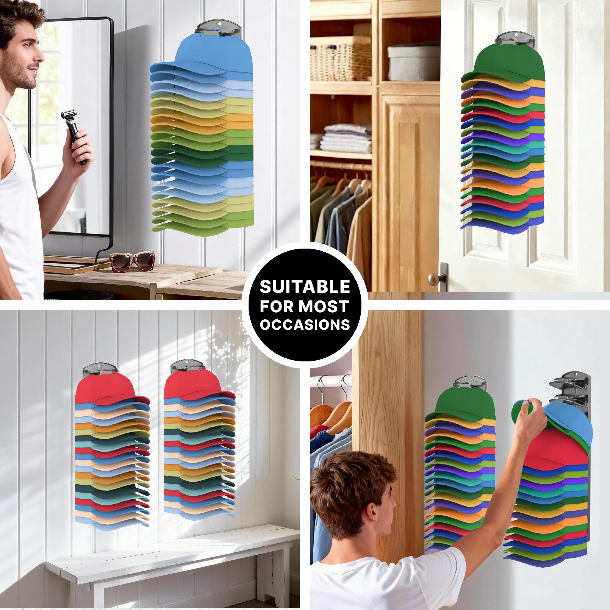 Genicuts closet door installation example for over-the-door hat storage solution.