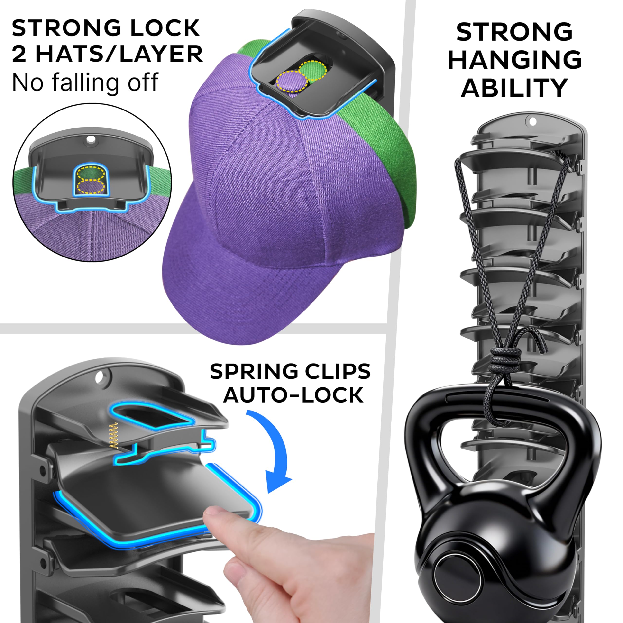 Genicuts hat organizer with adhesive and screws mounting options for versatile wall installation.