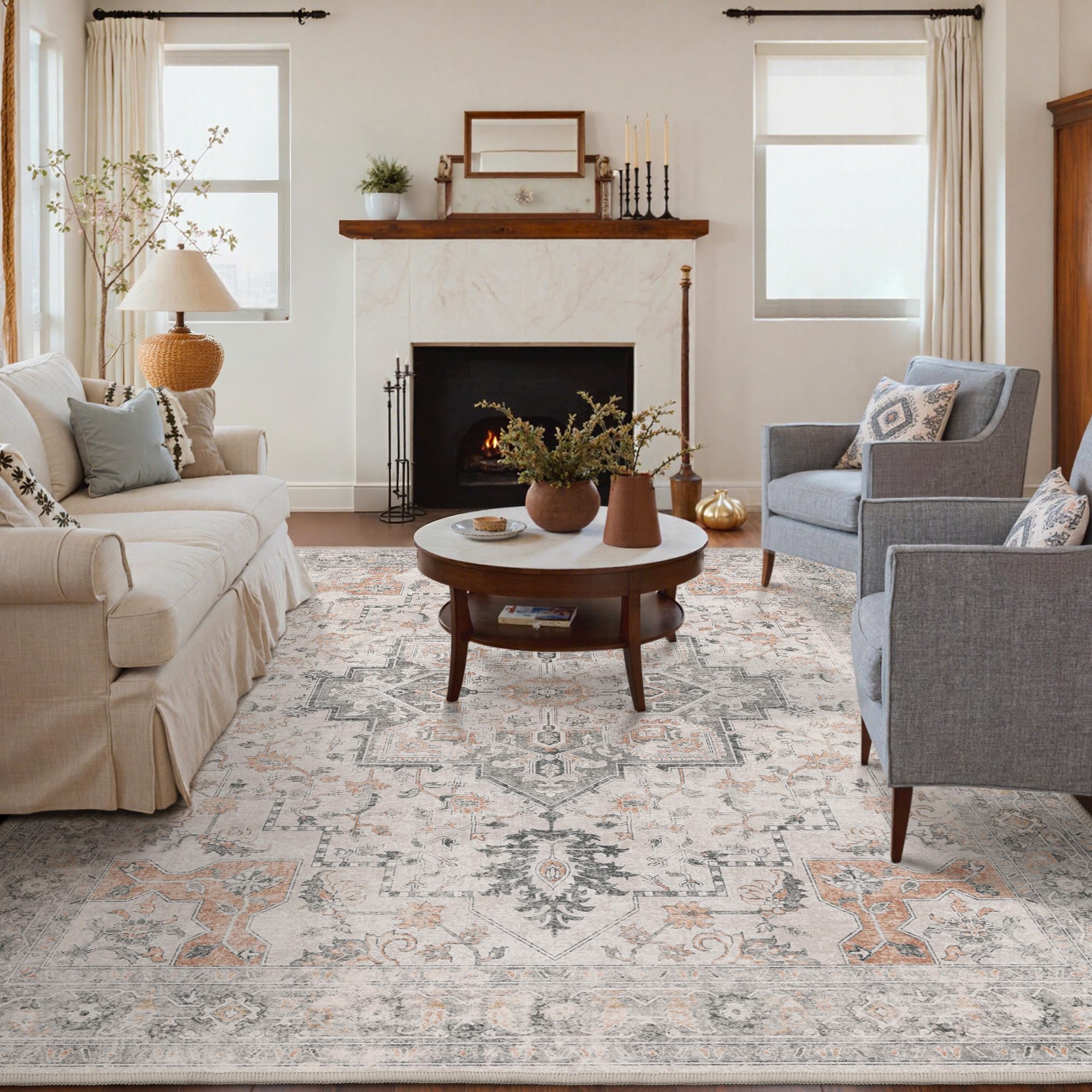 Genimo 5x7 area rug low-pile design makes vacuuming and maintenance easier.
