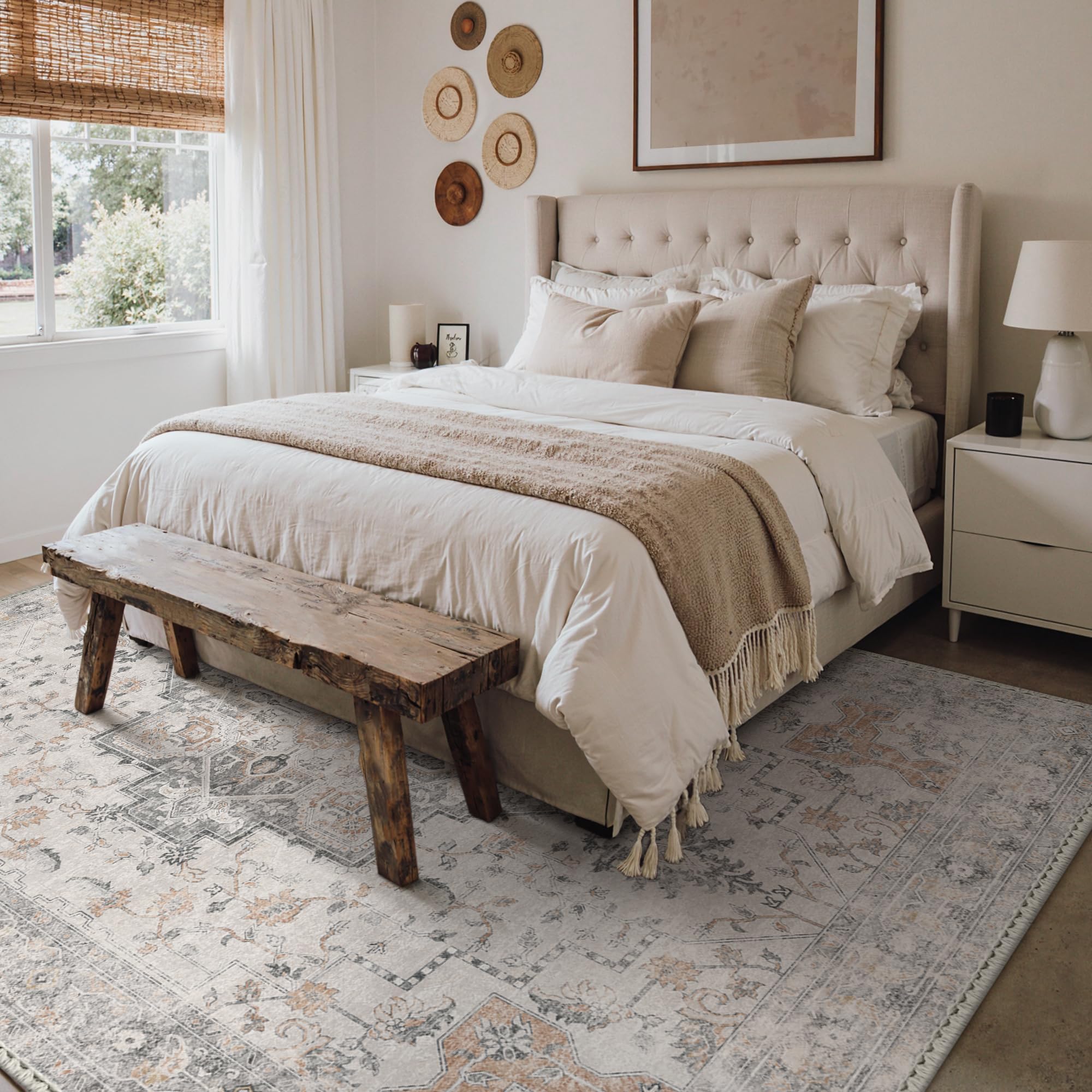 Genimo 5x7 area rug soft fibers texture for cozy underfoot comfort.