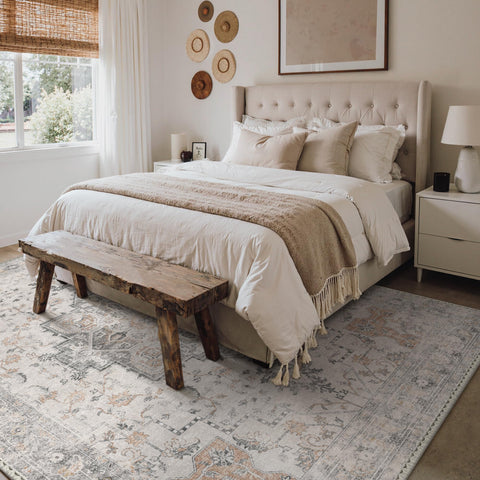 GENIMO vintage rug in light taupe brown palette fits many room styles