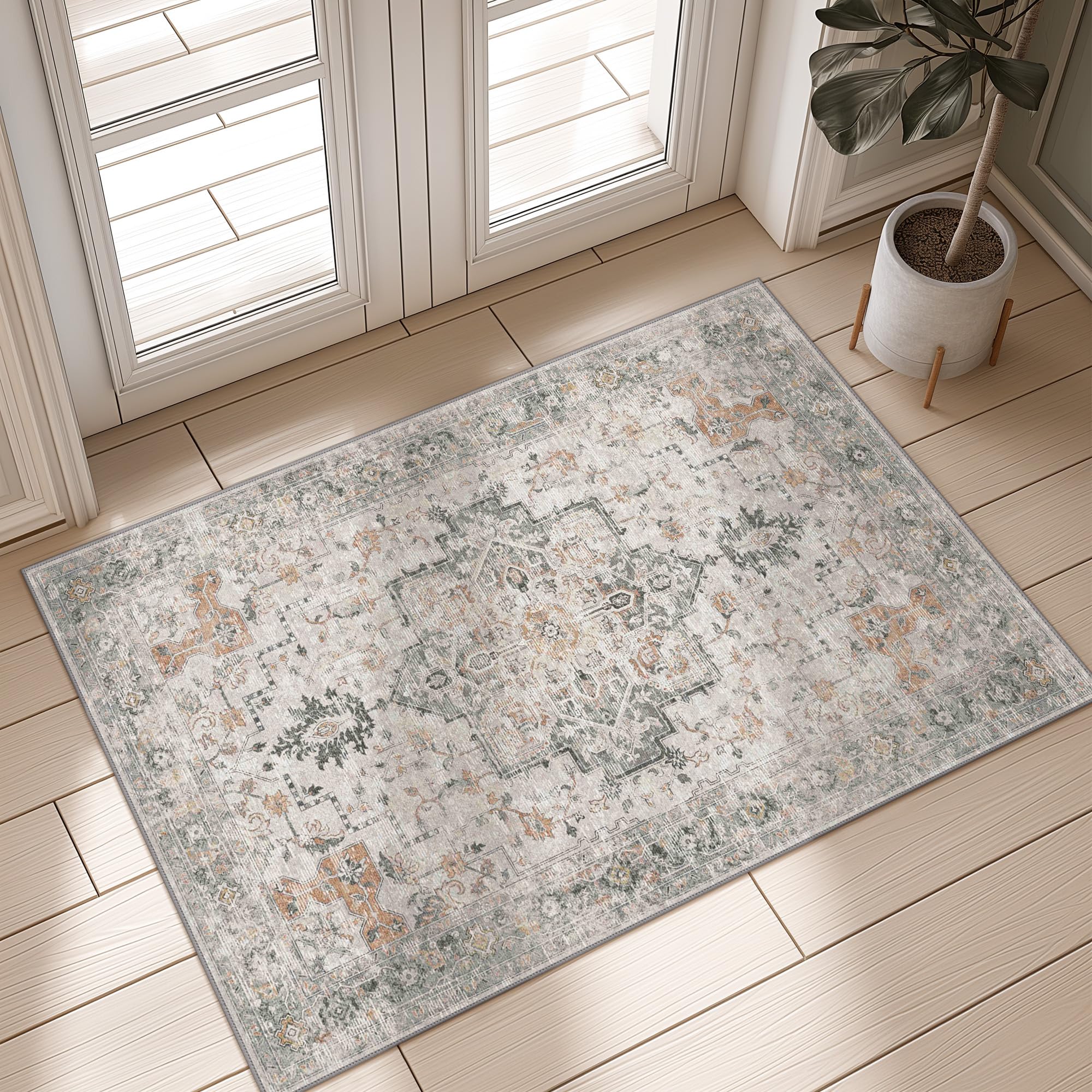 GENIMO area rug 2x3 doormat with floral pattern for stylish entryways.