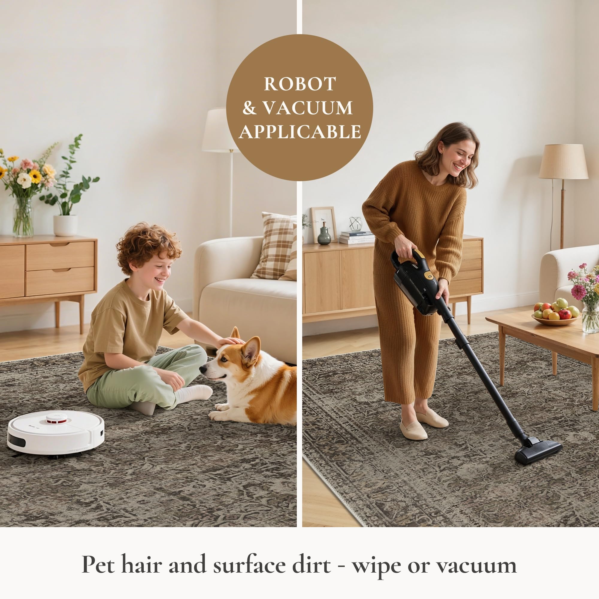 GENIMO easy-care rug supports vacuuming and quick wipe-downs between cleans.