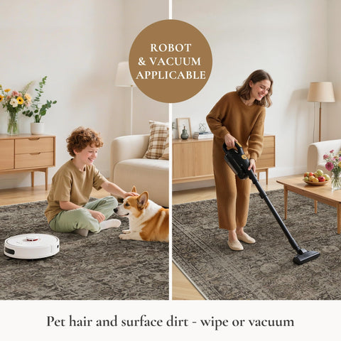 GENIMO easy-care rug supports vacuuming and quick wipe-downs between cleans.
