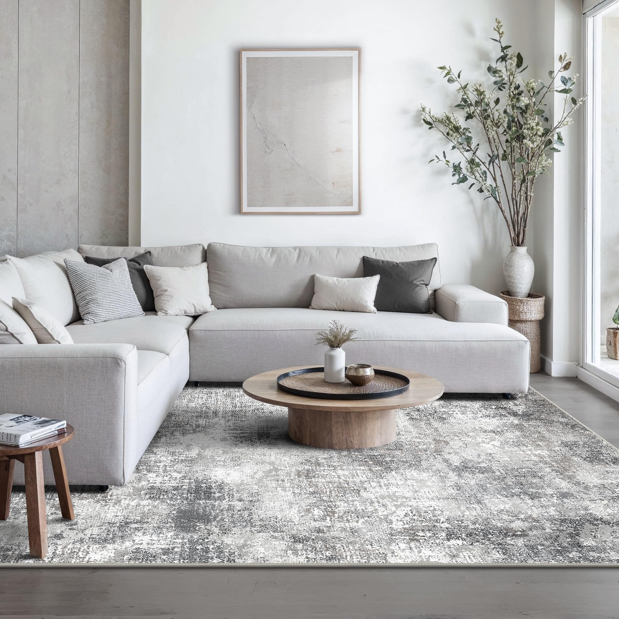 GENIMO rug's non-slip backing keeps the grey rug in place in busy areas.
