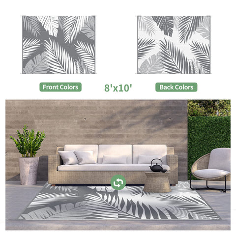 GENIMO 8x10 reversible rug, grey and white for versatile outdoor styling.