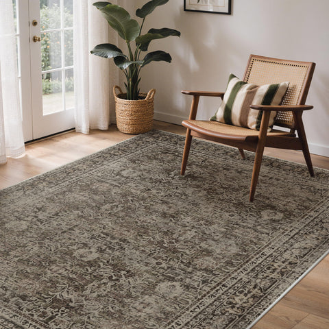 GENIMO ultra-thin low-pile rug placed under furniture for smooth door clearance.