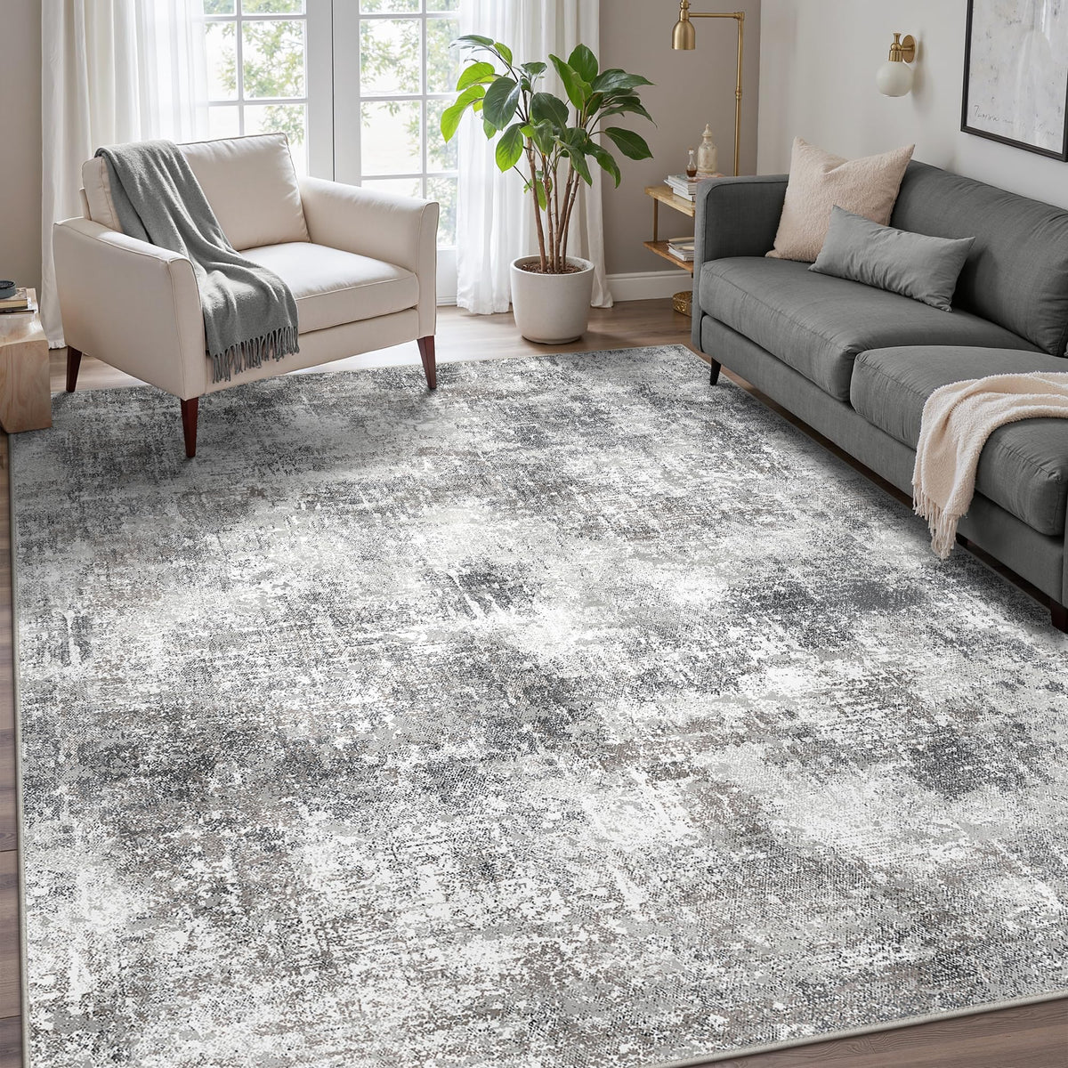 GENIMO washable area rug with vintage floral grey pattern adds style and easy cleanup.