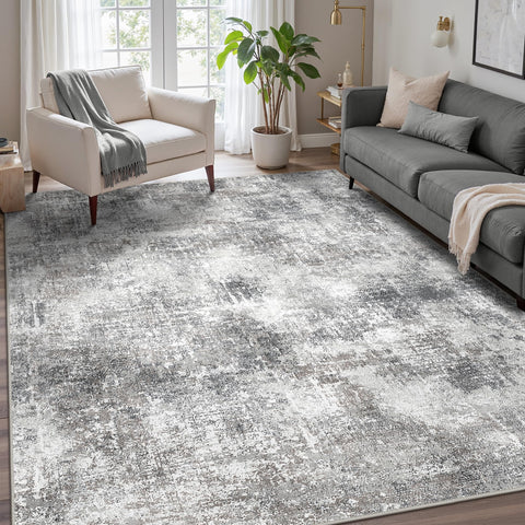 GENIMO washable area rug with vintage floral grey pattern adds style and easy cleanup.
