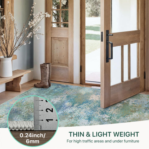 GENIMO low-pile profile rug fits under furniture and doors easily.