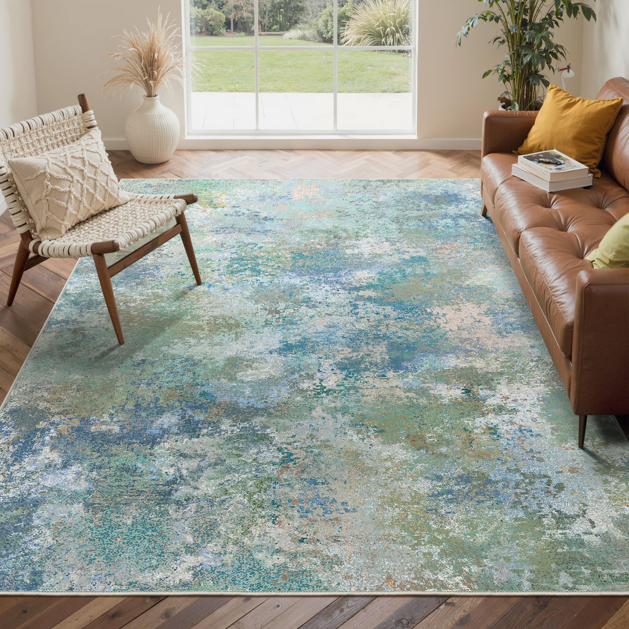 GENIMO rug showing non-slip backing for stable high-traffic living rooms.