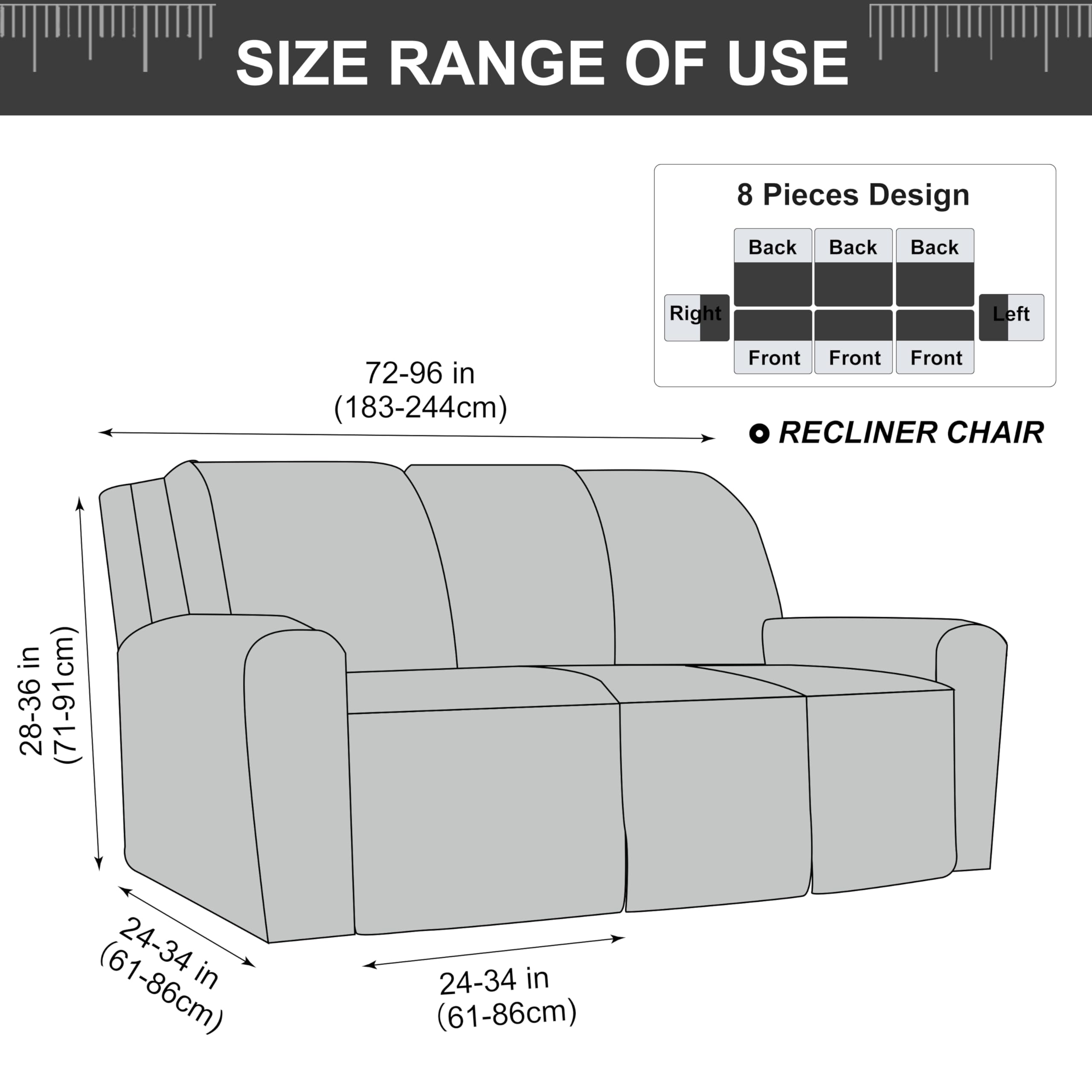 Genina dark gray recliner cover blends with decor while protecting furniture.