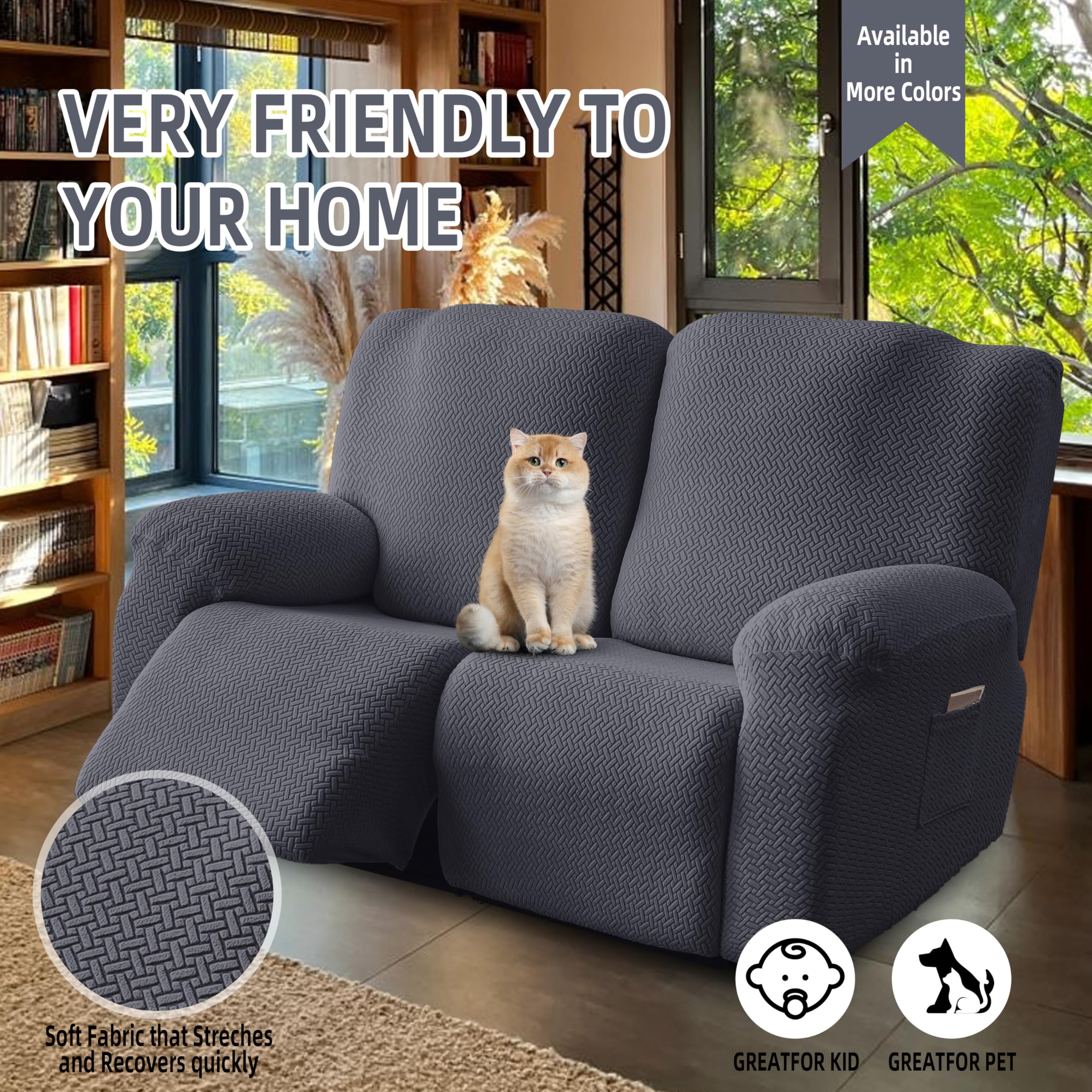 Genina easy-install slipcover showing installation labels on fabric.