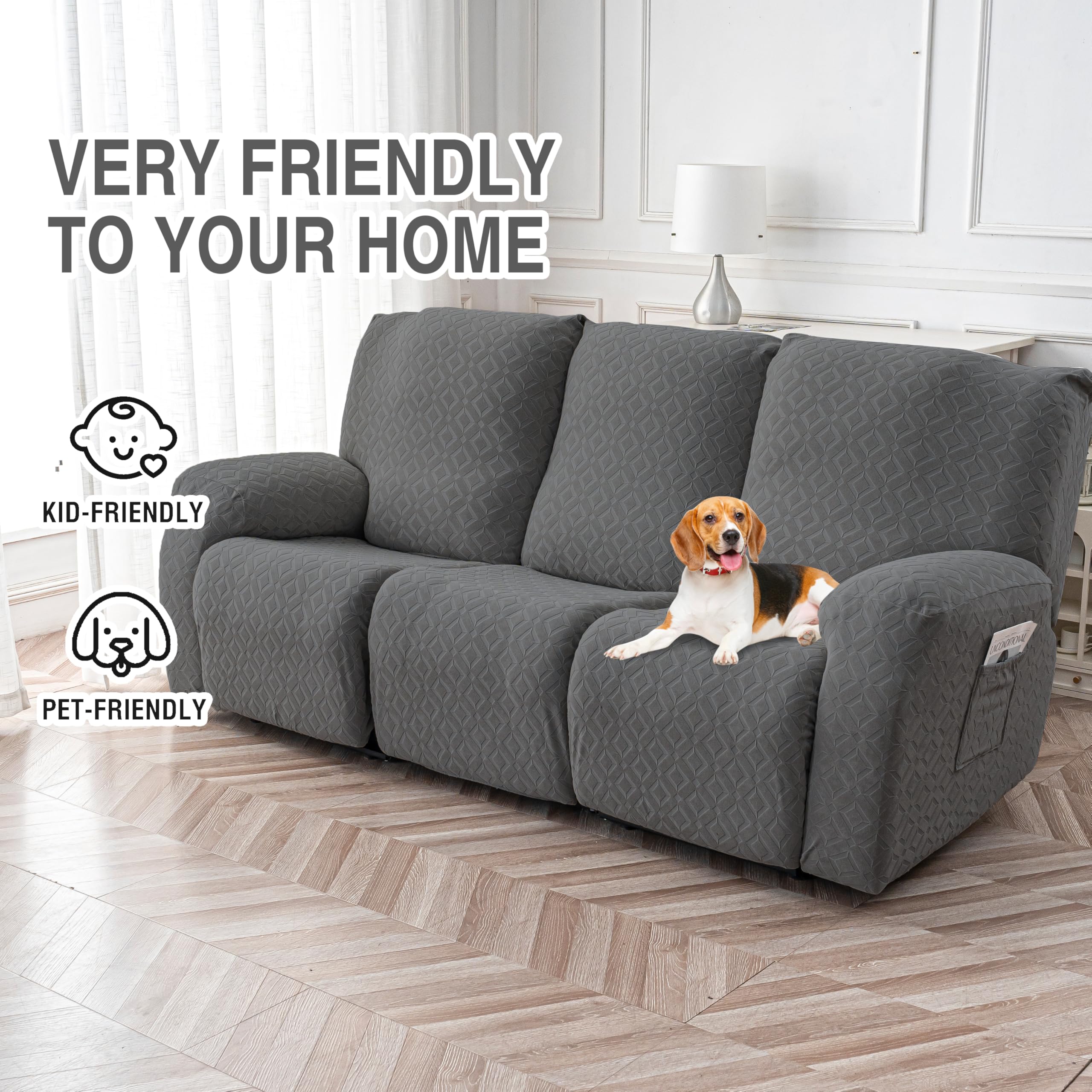 Genina five-piece recliner cover set provides comprehensive protection for seats and arms.