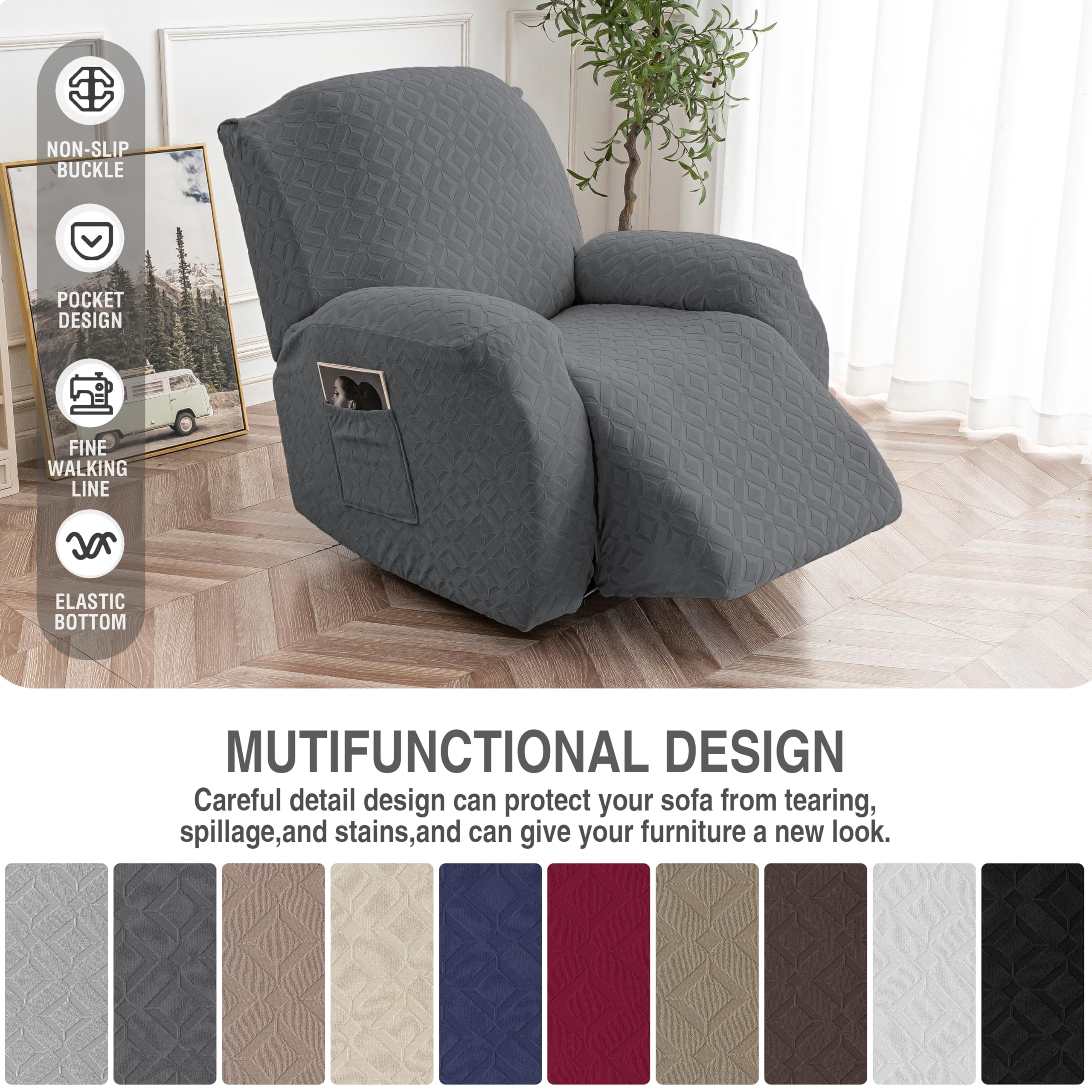 Genina Gennia easy-installation recliner cover fits quickly and stays in place