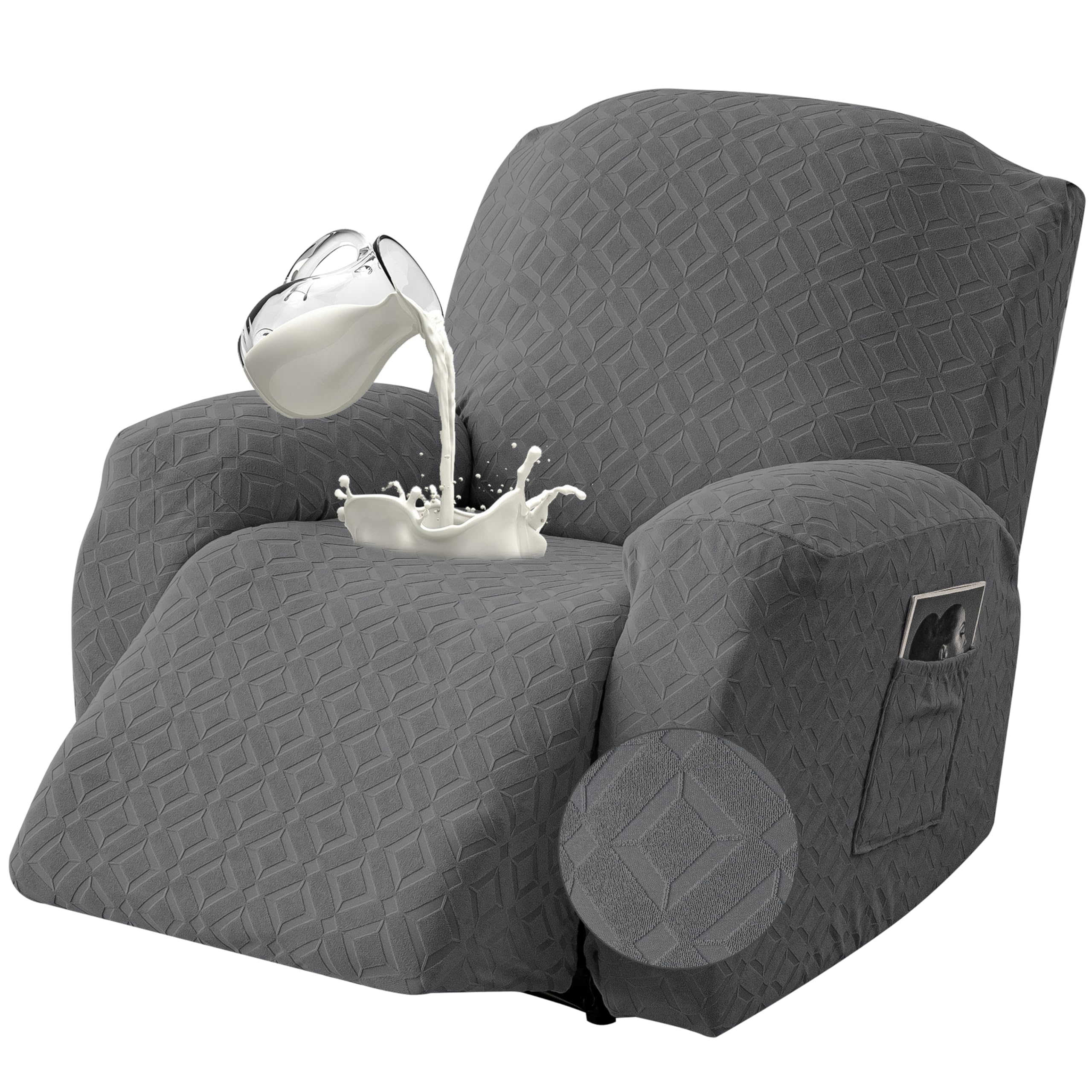 Genina Gennia XL recliner cover close-up shows soft waterproof fabric protection